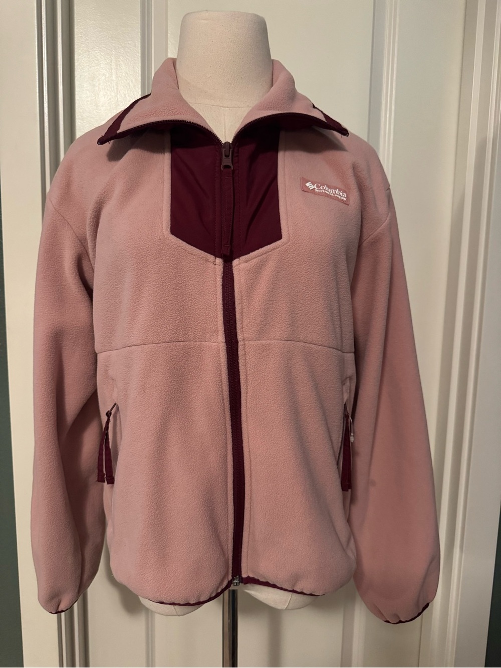 Columbia Women’s Pink Fleece Jacket with Maroon Trim